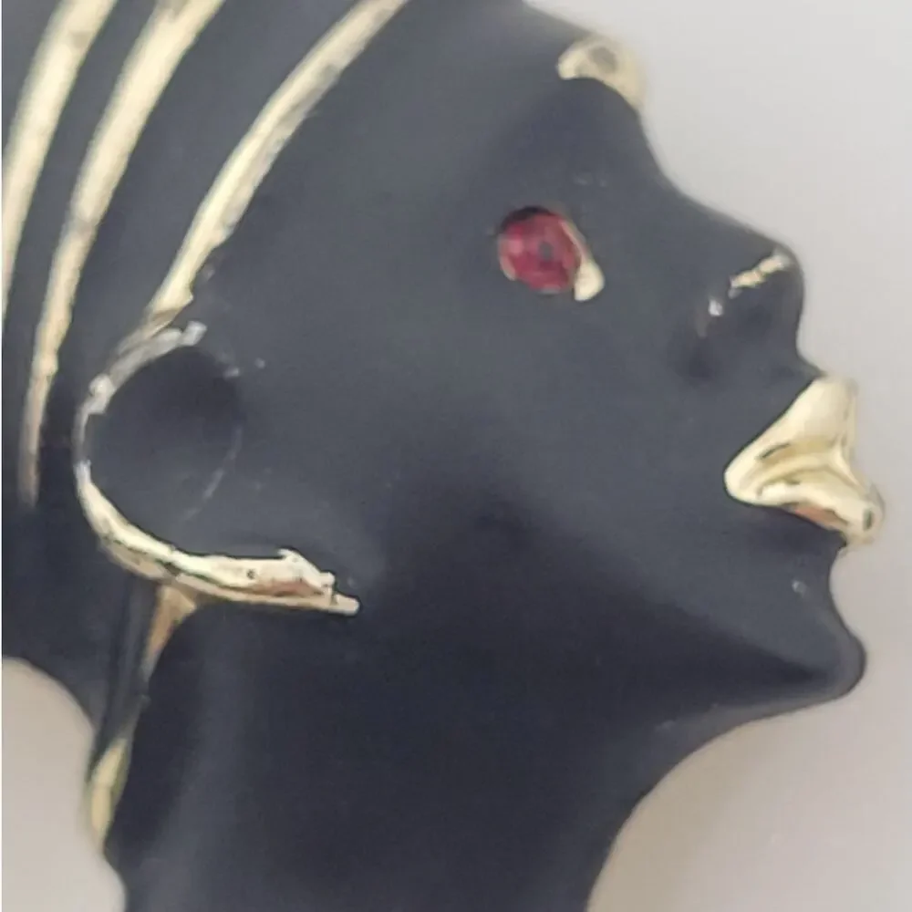 Vintage Luxe Blackamoor‎ Queen Brooch Retro Statement Enamel Rhinestone Pin